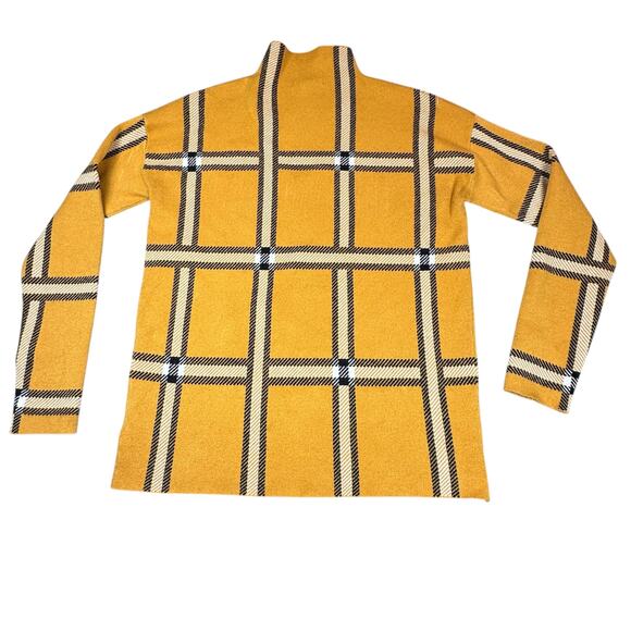 Tahari Sweater Womens Medium Gold White Black Plaid Mock Turtleneck Pullover - Picture 2 of 11